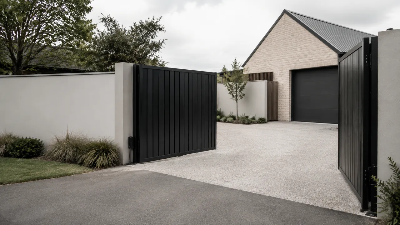 Modern automated driveway gate at a Christchurch home