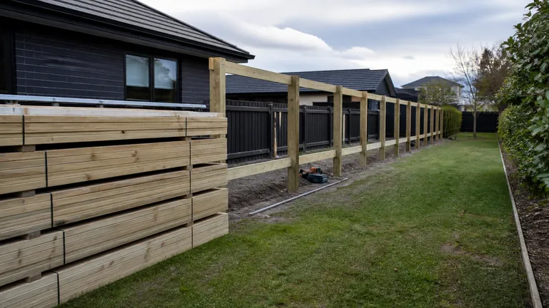 Treated fencing timber beside a tidy fence build