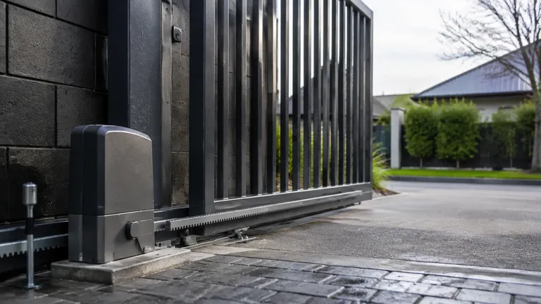 Driveway gate motor, track and sensor in a residential installation