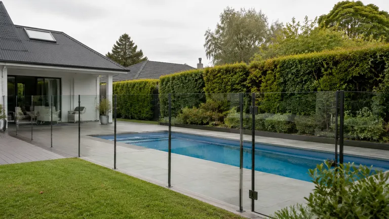 Transparent pool barrier around a Christchurch residential pool