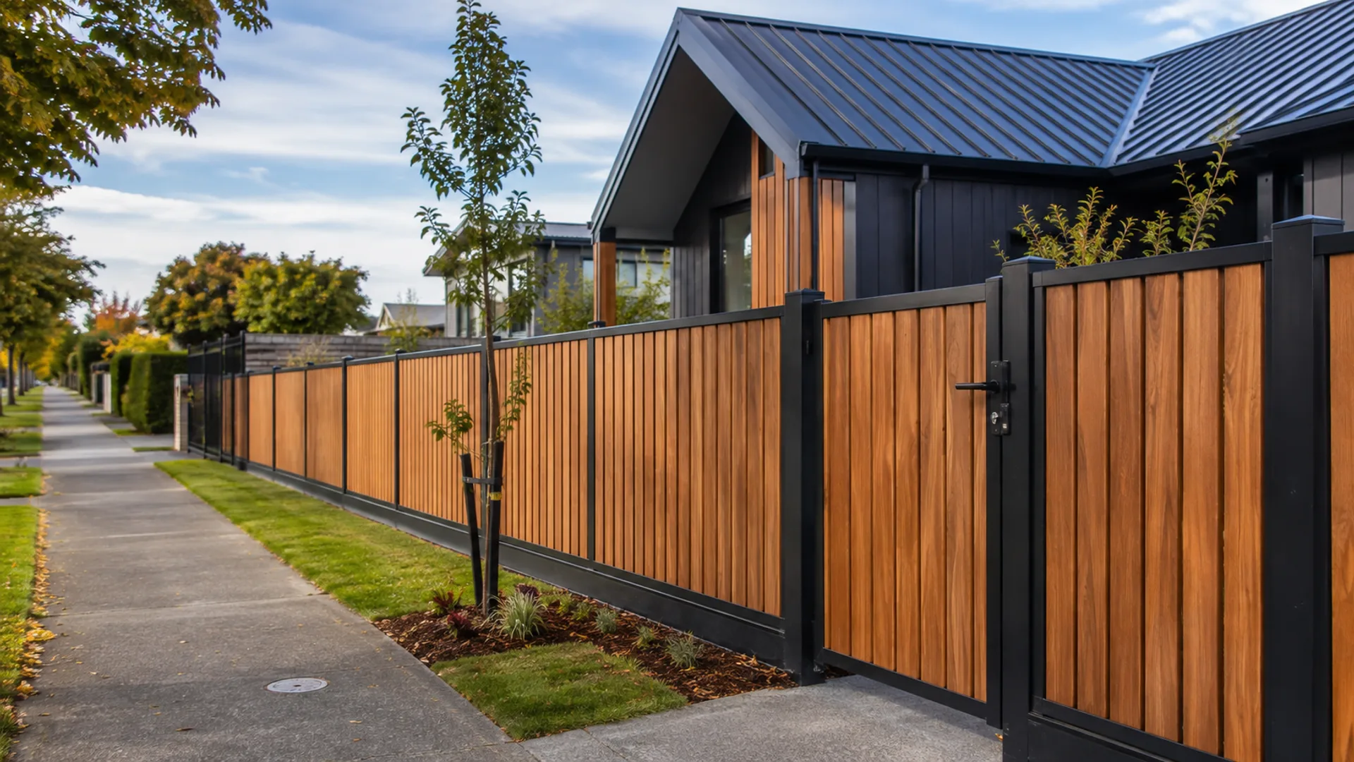 Modern fence surrounding a rebuilt Christchurch home