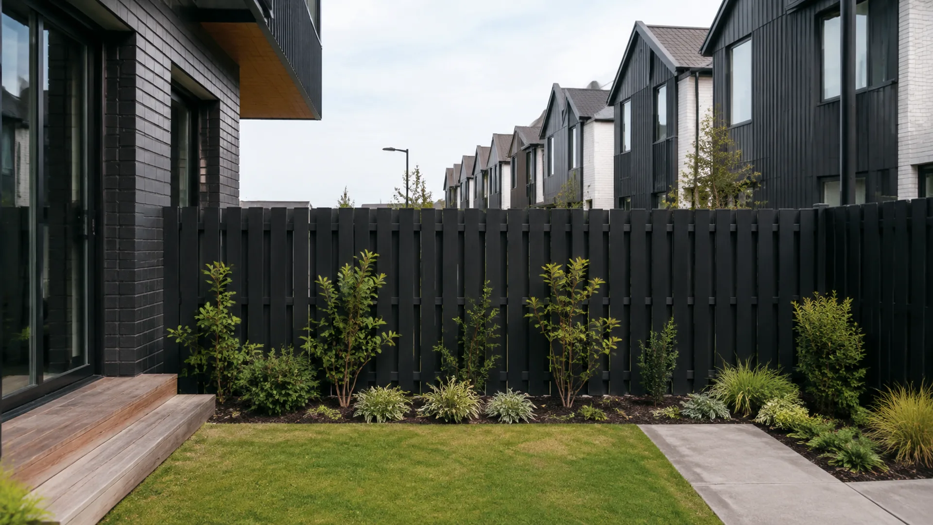 Privacy fencing between contemporary Christchurch townhouses