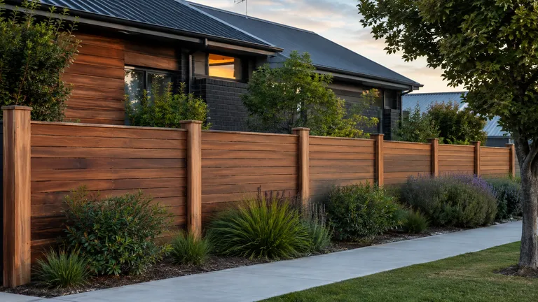 Premium wooden fence with mature garden planting